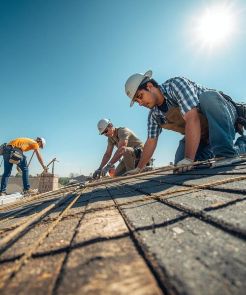roofing team doing roof repacement in dfw area