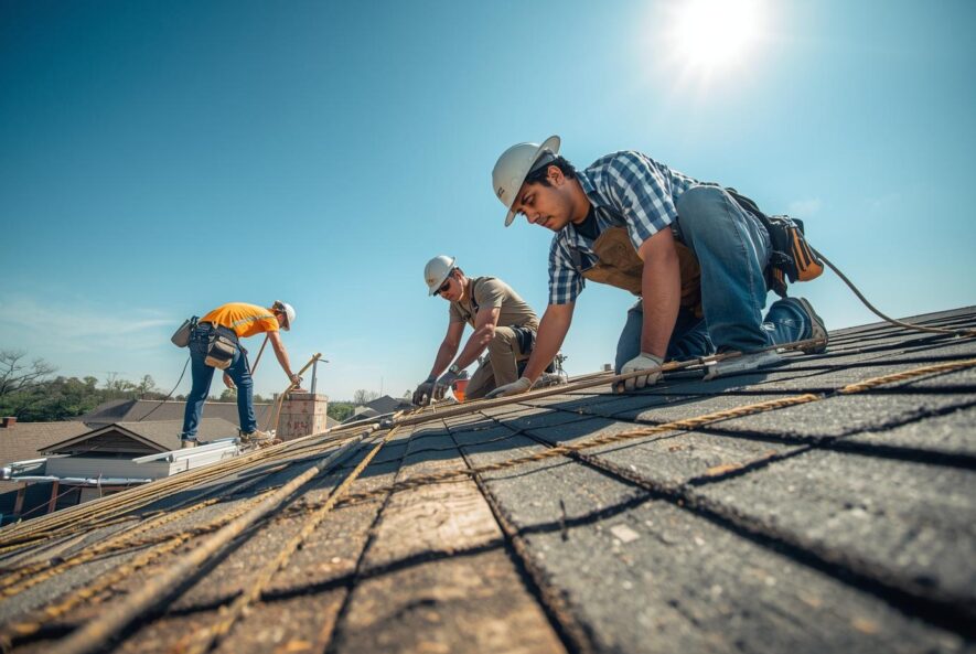 roofing team doing roof repacement in dfw area